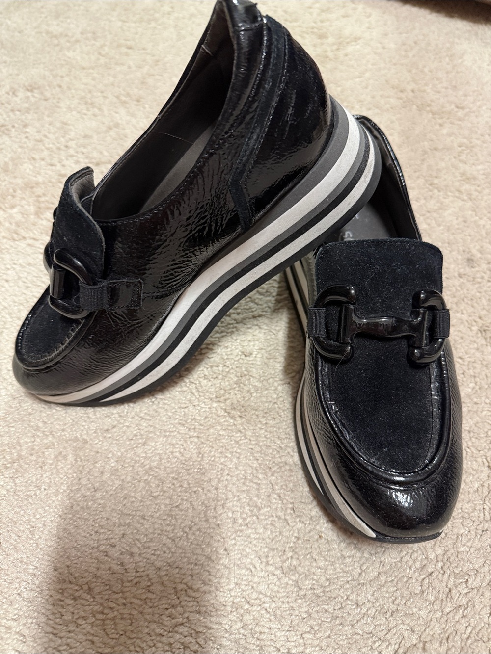 Women's Black Platform Loafers with Metal Bit Accent